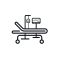 Hospital bed, cardiogram and plastic liquid bag in intensive care unit. Emergency medical equipment icon design.